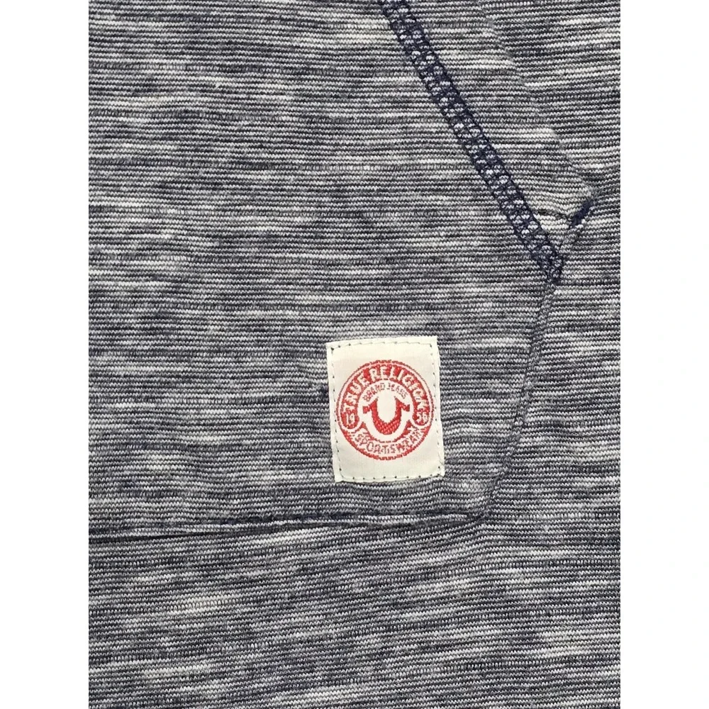 True Religion Heathered‎ Blue Henley Hoodie Jacket Mens Large Lightweight EUC